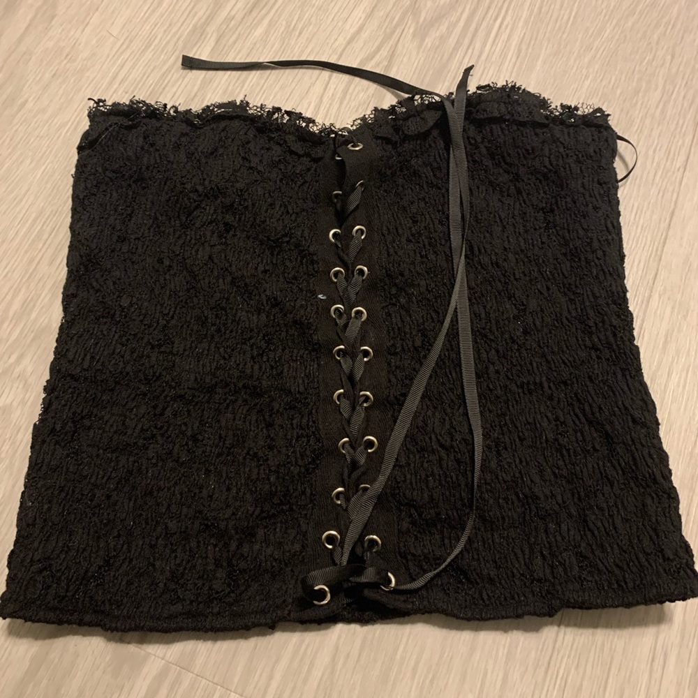 Black strapless lace up top